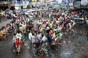 Rikshaws traffic jam. Dhaka. Bangladesh.