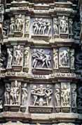 Erotic decoration of Khajuraho temples. India.
