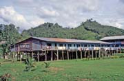 Modern longhouse near Kapit town. Malaysia.