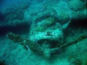 Diving around Togian islands, Kadidiri, plane wreck B24 from the 2nd World War sunken on Mai 3rd, 1945. Sulawesi, Indonesia.