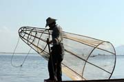 Traditional fishing, Inle Lake. Myanmar (Burma).