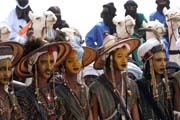 Men from nomadic Wodaab� tribe (also called Bororo) before Yaake dance. Cure Sal�e (Salt cure) festival at In-Gall town. Niger.