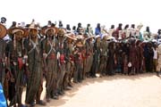 Men from nomadic Wodaab� tribe (also called Bororo) before Yaake dance. Cure Sal�e (Salt cure) festival at In-Gall town. Niger.