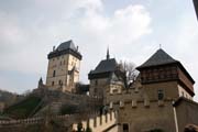 Karlstejn Castle. Gothic castle founded in 1348 by Charles IV. The castle served as a place for safekeeping of royal treasures, the Empire coronation jewels and holy relics. Czech Republic.