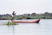 Local villager in pirogue at Tsiribihina river. Madagascar.