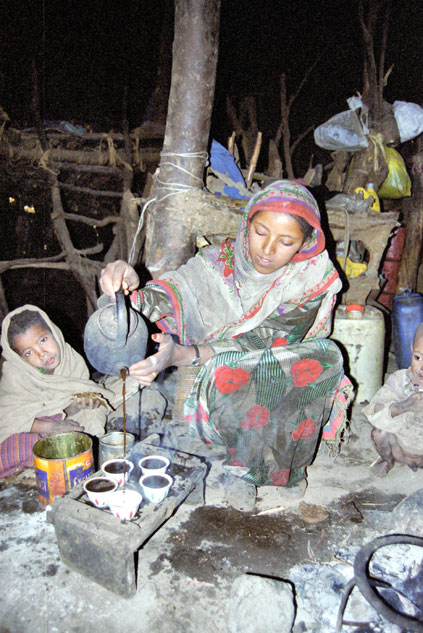 Coffee ceremony. Local village at Simien mountains. North,  Ethiopia.