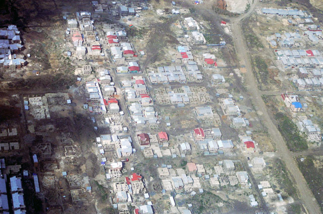 View to Addis Abeba from sky. North,  Ethiopia.