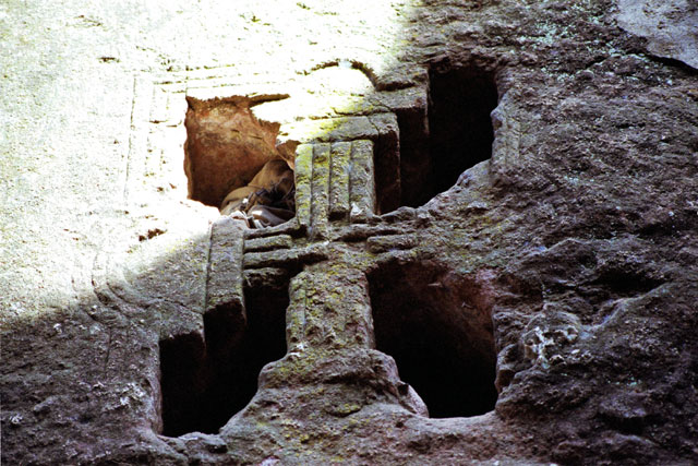 Window in stone church at Lalibela. North,  Ethiopia.