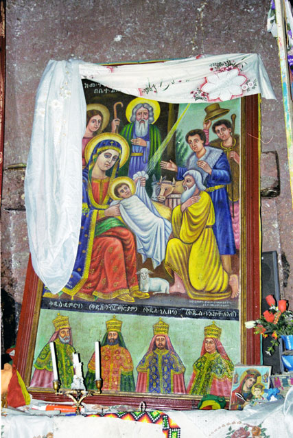 Holy picture at Lalibela stone church. North,  Ethiopia.