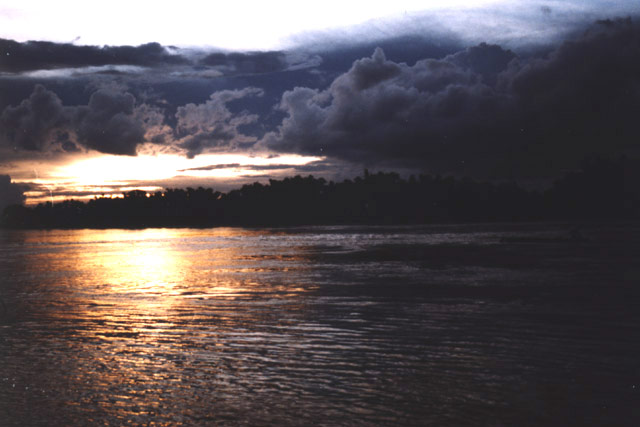 Sunset over Mekong river. Laos.