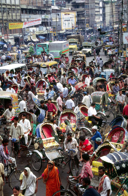 Rikshaws traffic jam. Dhaka. Bangladesh.
