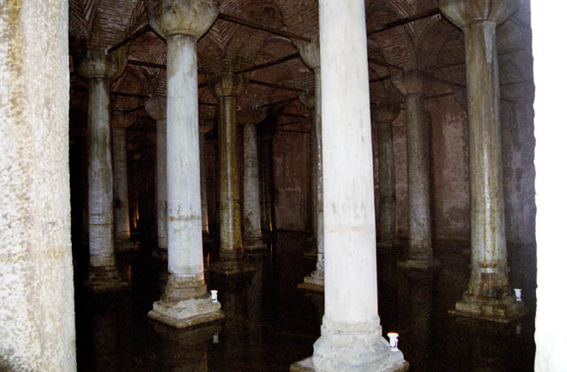 Basilica Cistern, constructed in 532 by Emperor Justinian is 70m wide and 140m long. The roof is supported by 336 collumns. Istanbul. Turkey.