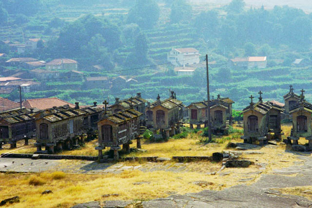 Granite grain stores in Lindoso. Portugal.