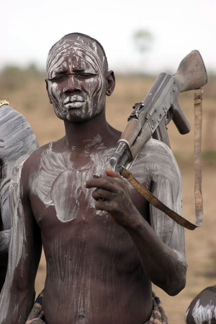 Mursi man. South,  Ethiopia.