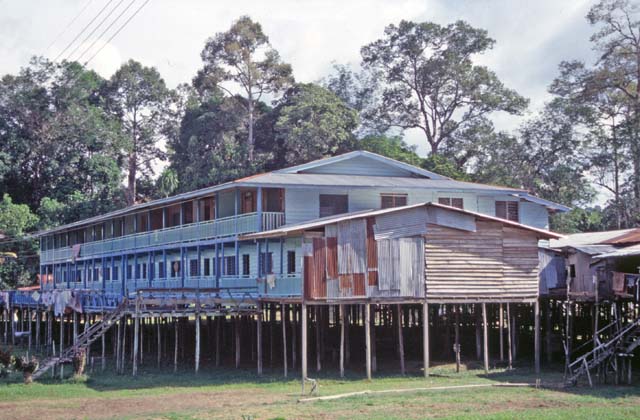 Modern longhouse near Kapit town. Sarawak,  Malaysia.