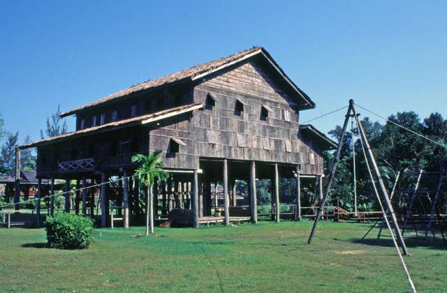Longhouse. Cultural village near Kuching. Sarawak,  Malaysia.