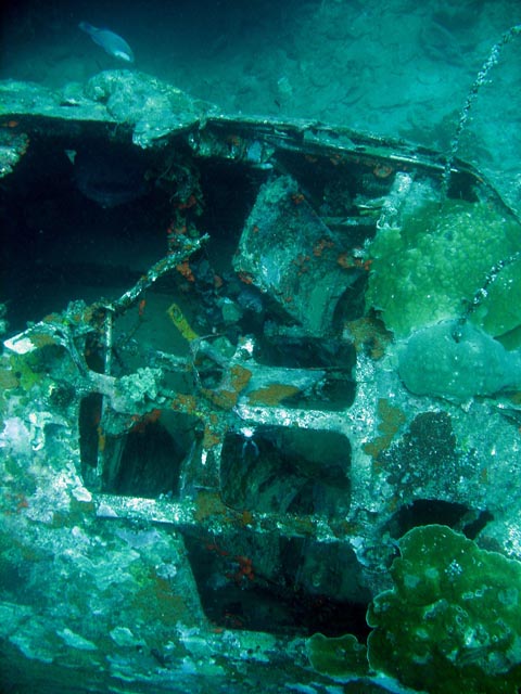 Diving around Togian islands, Kadidiri, plane wreck B24 from the 2nd World War sunken on Mai 3rd, 1945. Sulawesi,  Indonesia.