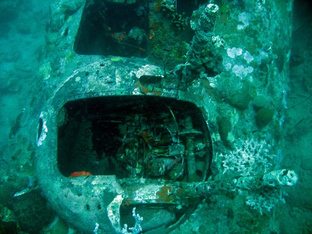 Diving around Togian islands, Kadidiri, plane wreck B24 from the 2nd World War sunken on Mai 3rd, 1945. Sulawesi,  Indonesia.