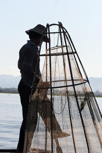 Traditional fishing, Inle Lake. Myanmar (Burma).