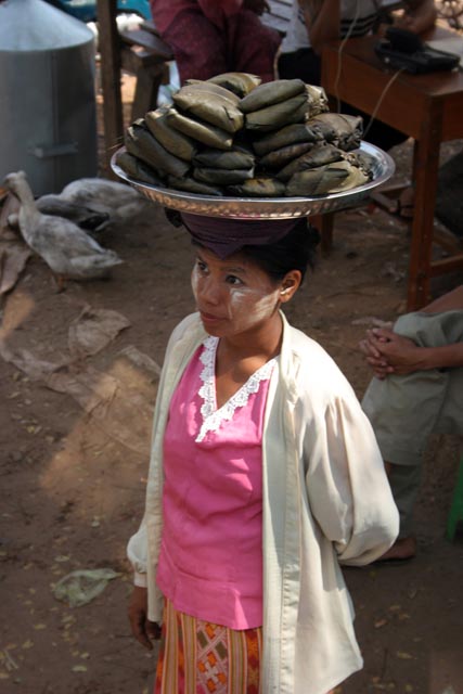 Snack to bus, area south of Yangon. Myanmar (Burma).