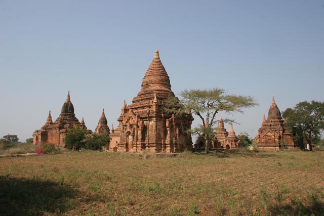 The Temples of Bagan cover an area of 16 square miles. The majority of its buildings were built in the 1000s to 1200s, during the time Bagan was the capital of the First Burmese Empire. Myanmar (Burma).