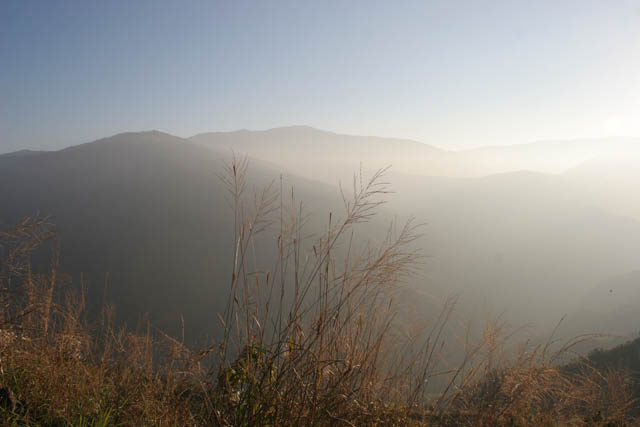 Stupa at Mindat village. Mountains aroun Mindat village. Chin State. Myanmar (Burma).