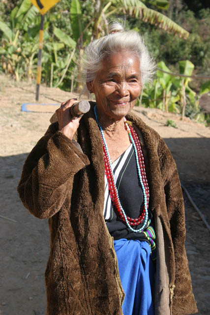 Village people an the way to larger village Mindat. Chin State. Myanmar (Burma).