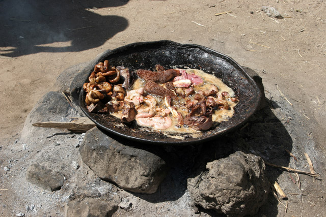 Street restaurant. Village market at Kujapa. Mandara Mountains area. Cameroon.