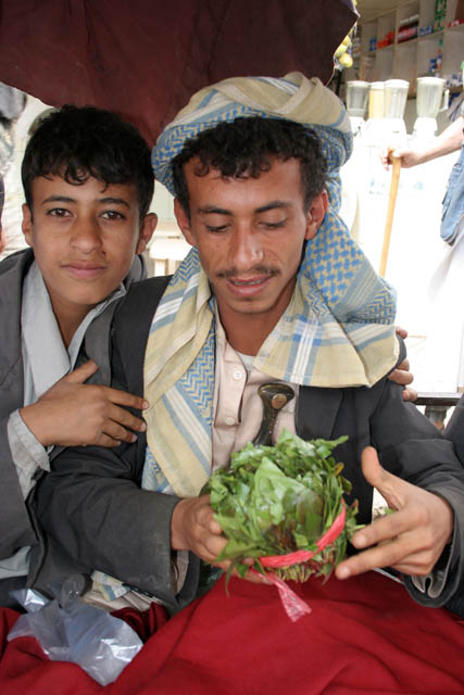 Qat - favourite yemenis drug. Qat market at Sana city. Yemen.