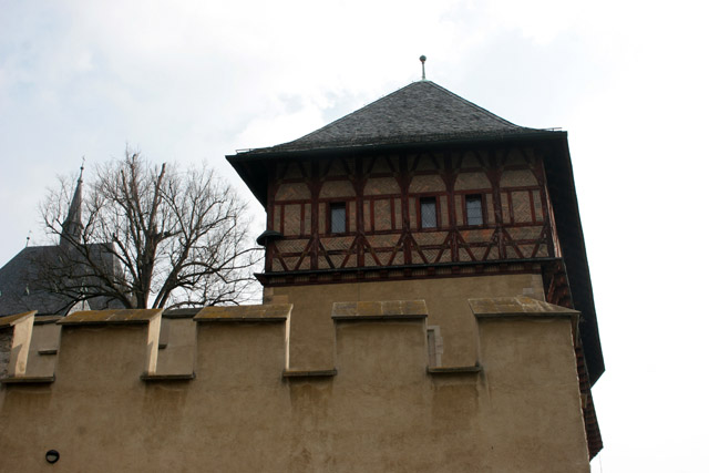 Karlstejn Castle. Gothic castle founded in 1348 by Charles IV. The castle served as a place for safekeeping of royal treasures, the Empire coronation jewels and holy relics. Czech Republic.