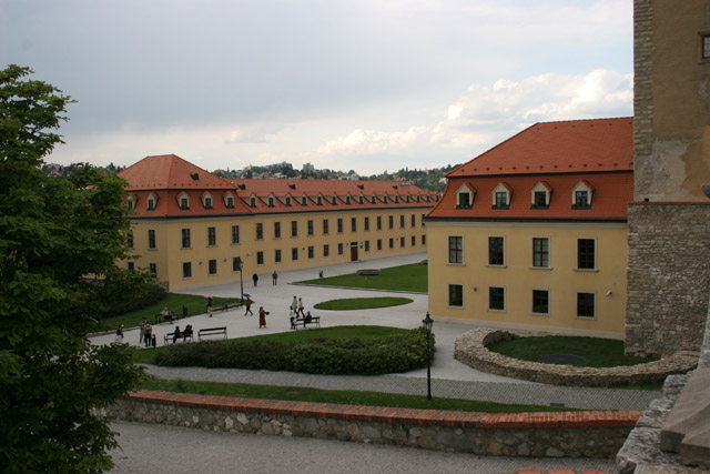 Bratislava Castle from 13th century is massive rectangular building with four corner towers. The Castle is located on the top of the hill of the Little Carpathians directly above the Danube river in the middle of Bratislava. Slovakia.