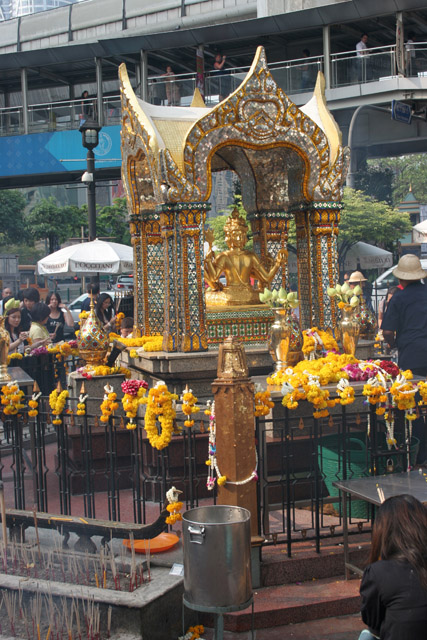 Erawan Shrine (San Phra Phrom) is situated in the middle of modern buildings, Bangkok. Thailand.