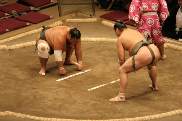 Sumo wrestling at sumo tournament. Tokyo. Japan.