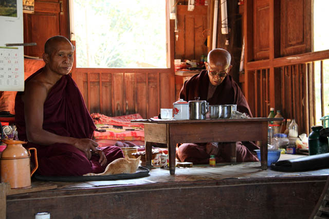 Local Buddhist monastery near camp with working elephants. Taungoo town area. Myanmar (Burma).