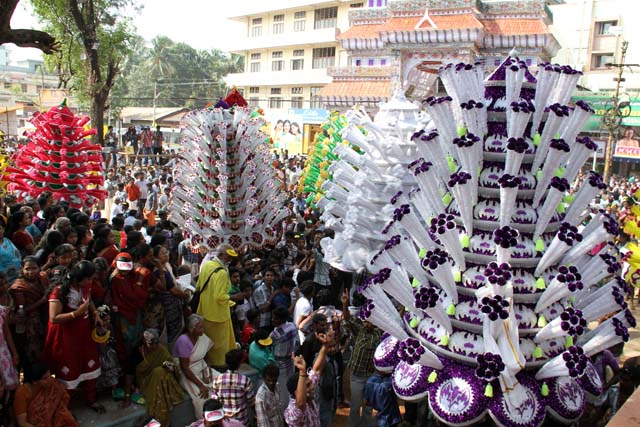 Thaipooya Mahotsavam Festival and its ritual Kavadiyattom dance. Sree Maheswara Temple at Koorkancheri in the Thrissur town at Kerala. India.