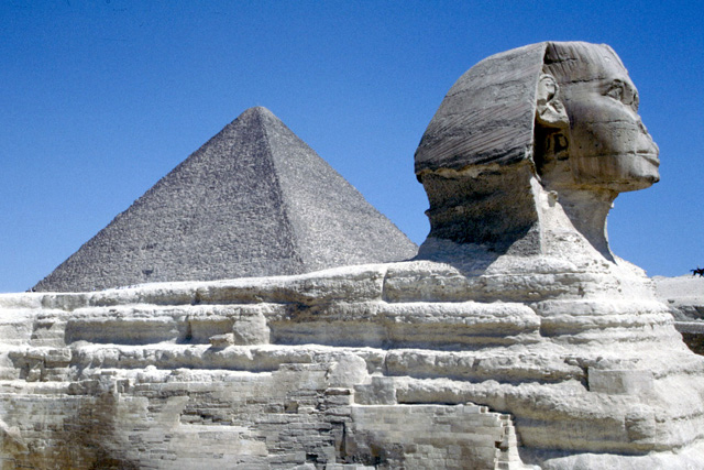 The Sphinx and the Pyramid of Cheops. Egypt.